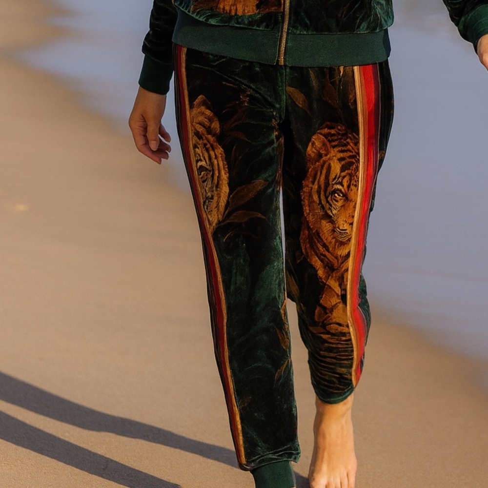 Aviator Nation Green Velvet Tiger-Print Jogger Set - Picture 12 of 15